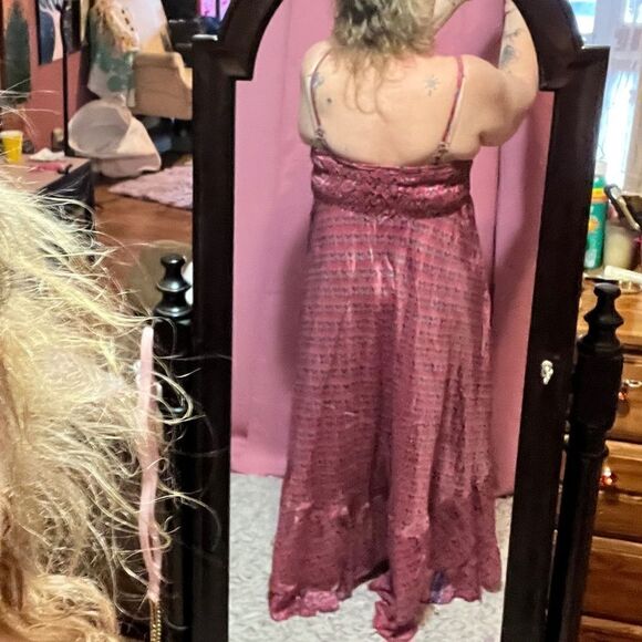 NEW Silk Summer Dress Maxi Gorgeous Full Skirt Pink Purple Floral NEW - Picture 9 of 13